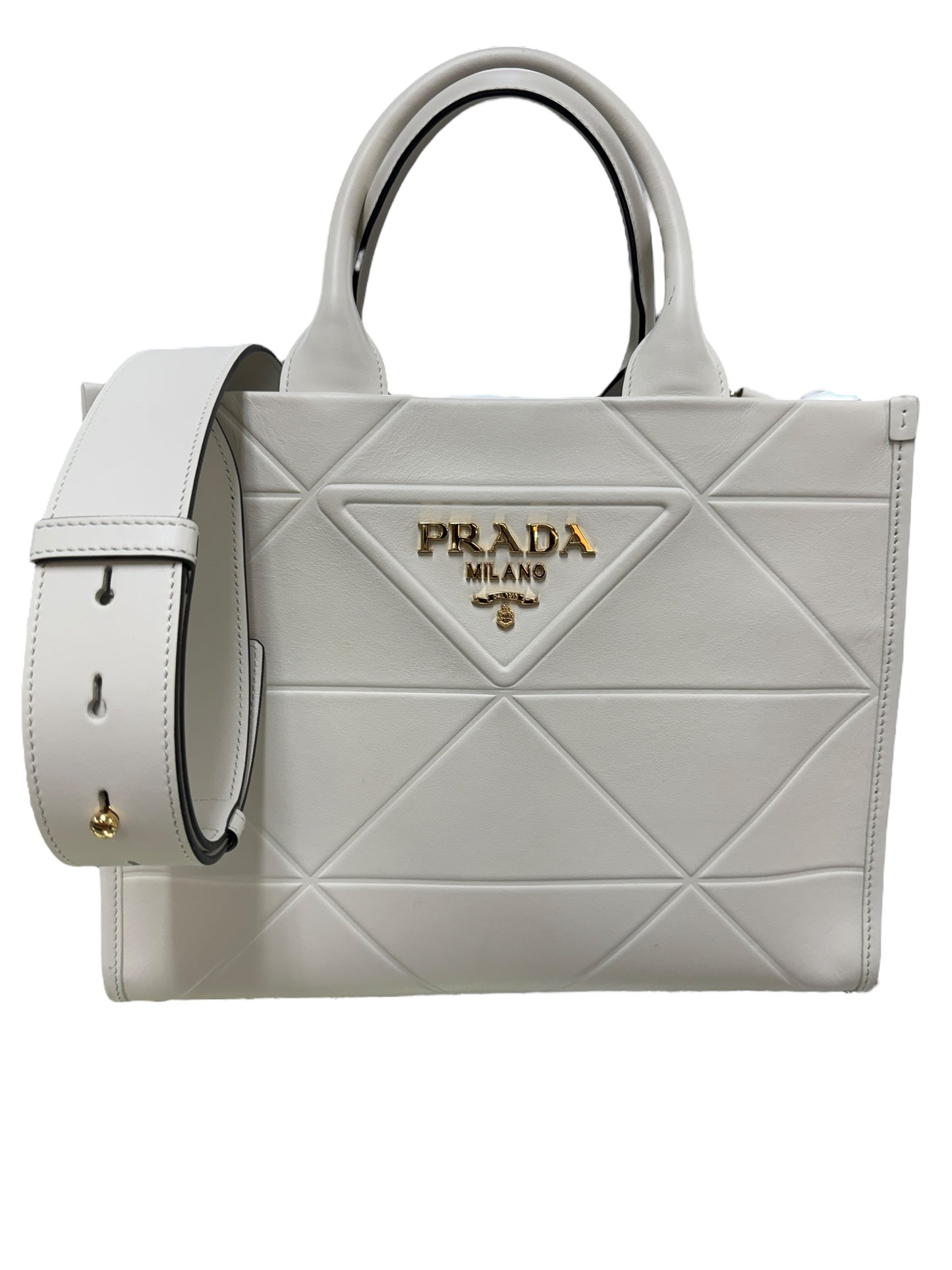 Prada - Small White Symbole Leather Tote 1406223