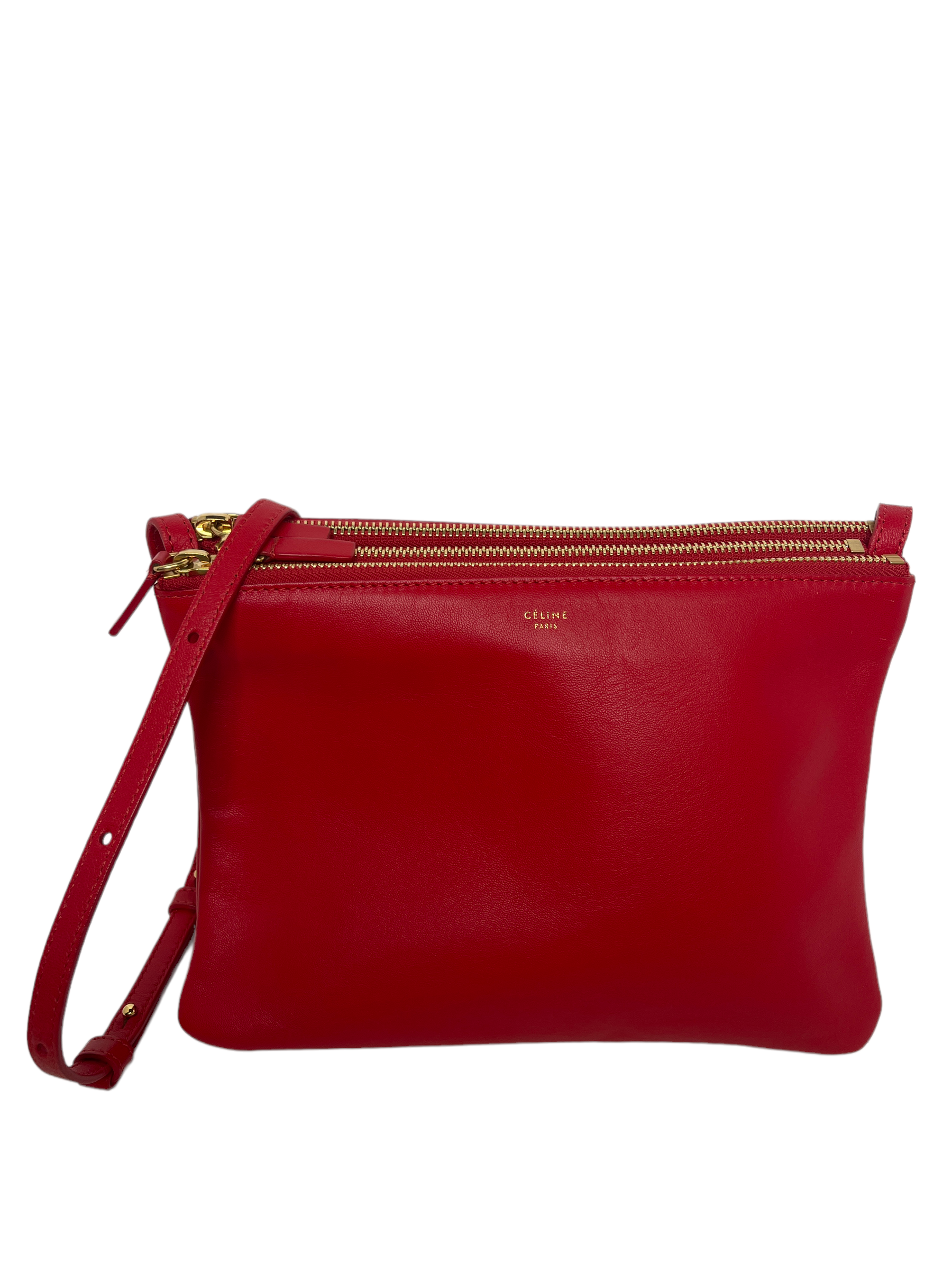 Celine Trio Crossbody Bag Leather Large Red 214954131
